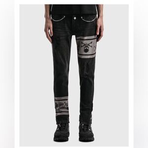 Mastermind Japan x C2H4 jeans double waist skull print chain black NWT S $550